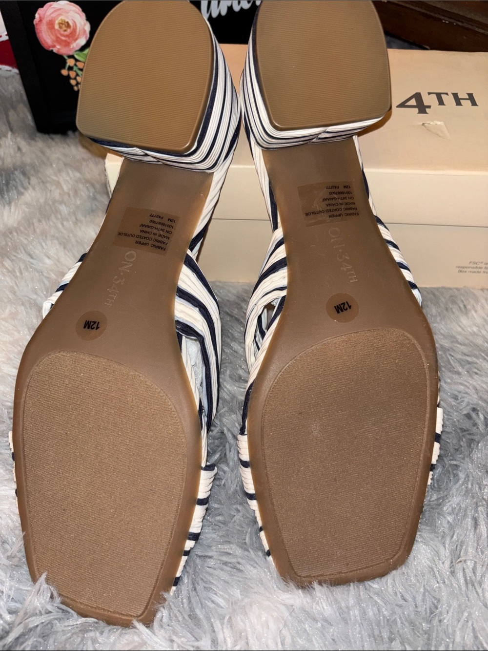 On 34th Women's Navy & White Striped Knot-Front Slide Sandals - Picture 4 of 6